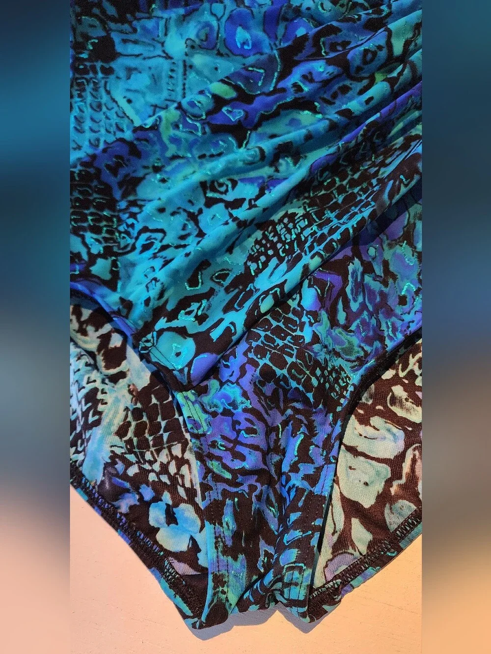 Miraclesuit Teal and Royal Blue Floral Surplice One-Piece Swimsuit